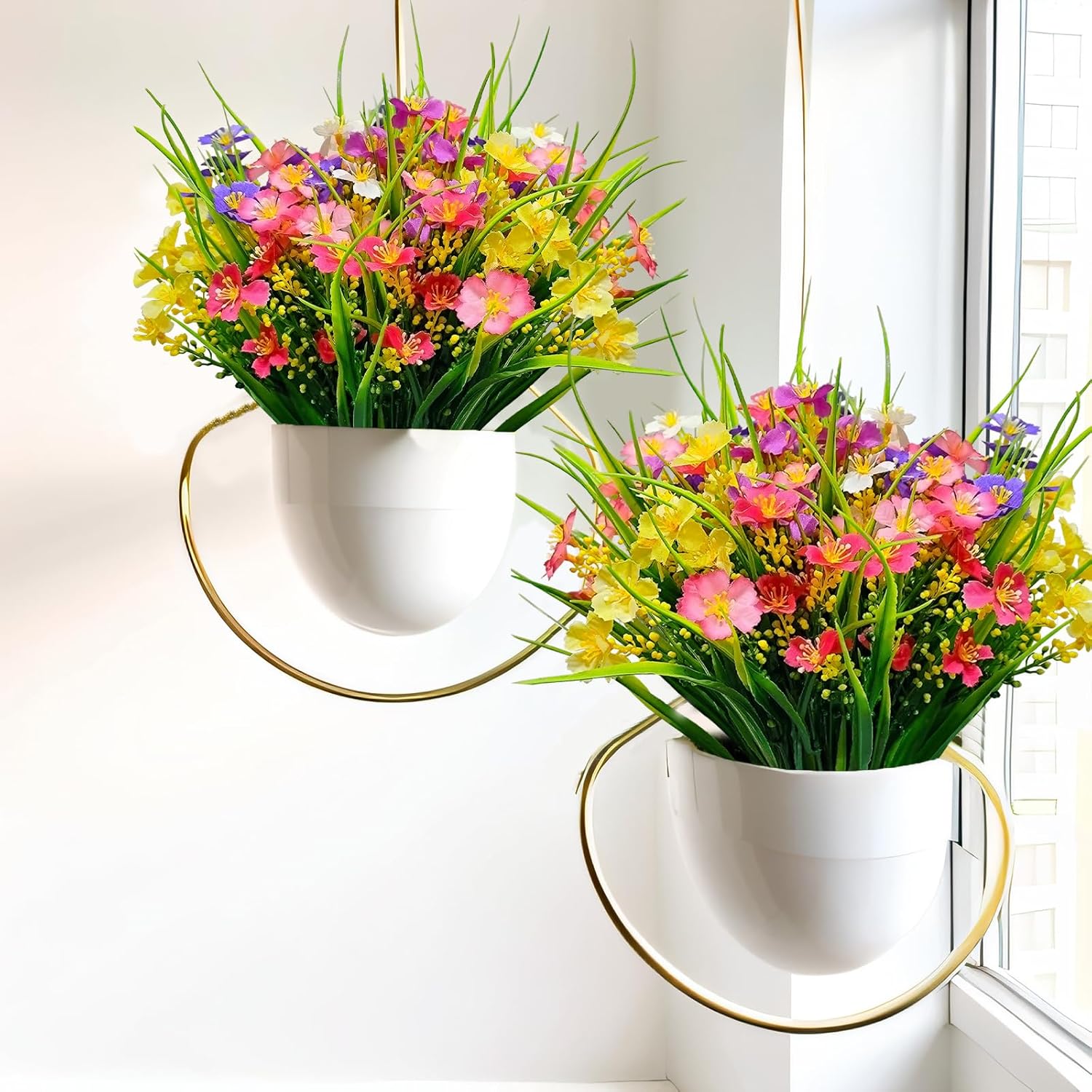 Kinisty Artificial Flowers 12 Bundles UV Resistant Outdoor Decor