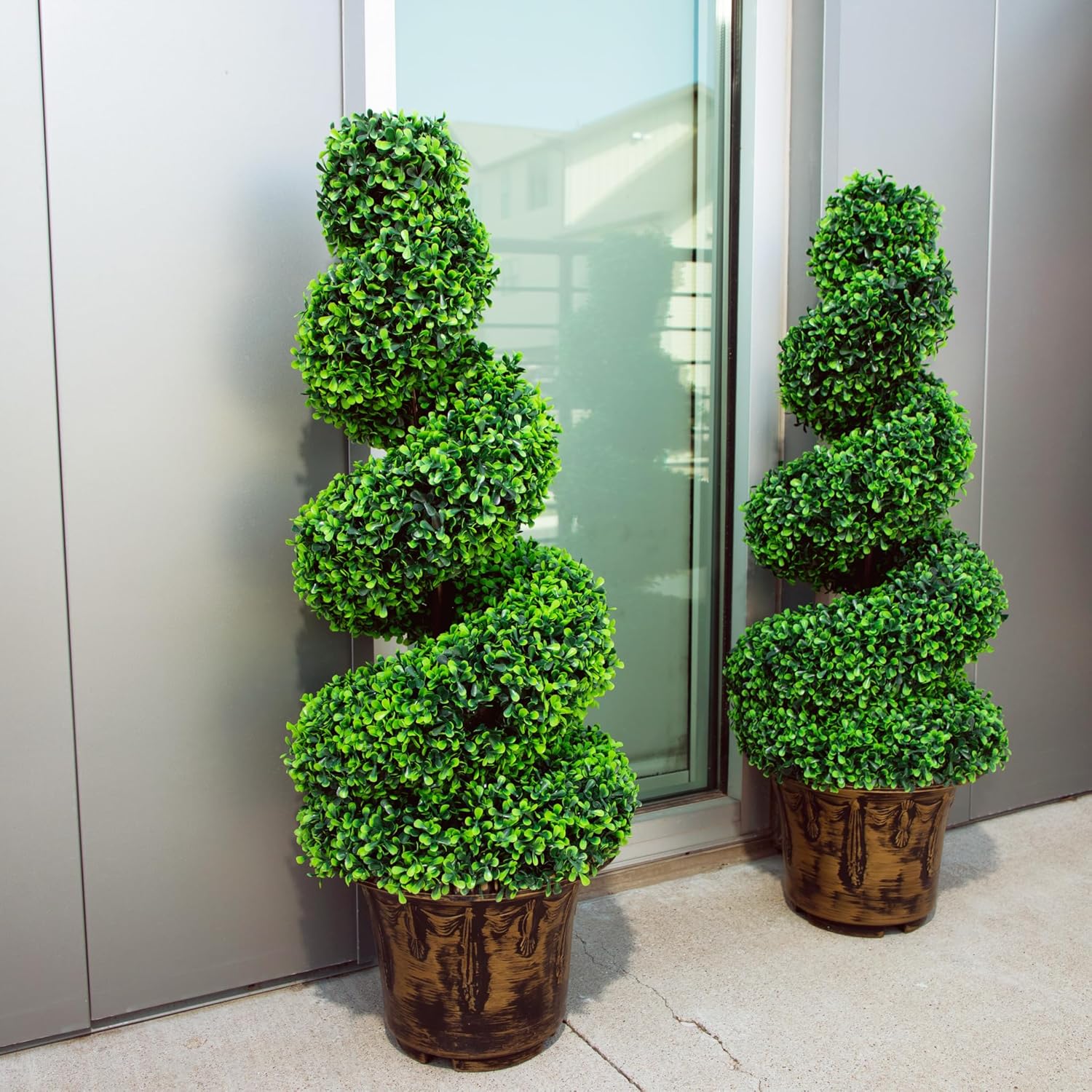 2-Pack Faux Boxwood Spiral Topiary Trees 3ft Tall