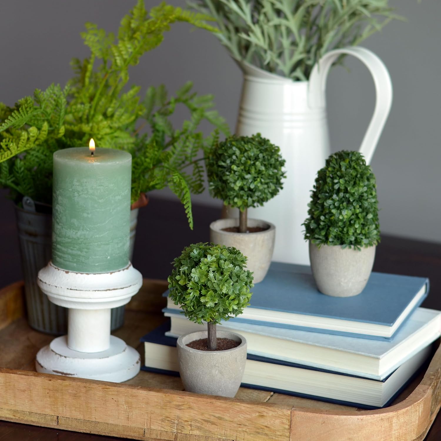 WHW Realistic Faux Boxwood Topiaries Set of 3