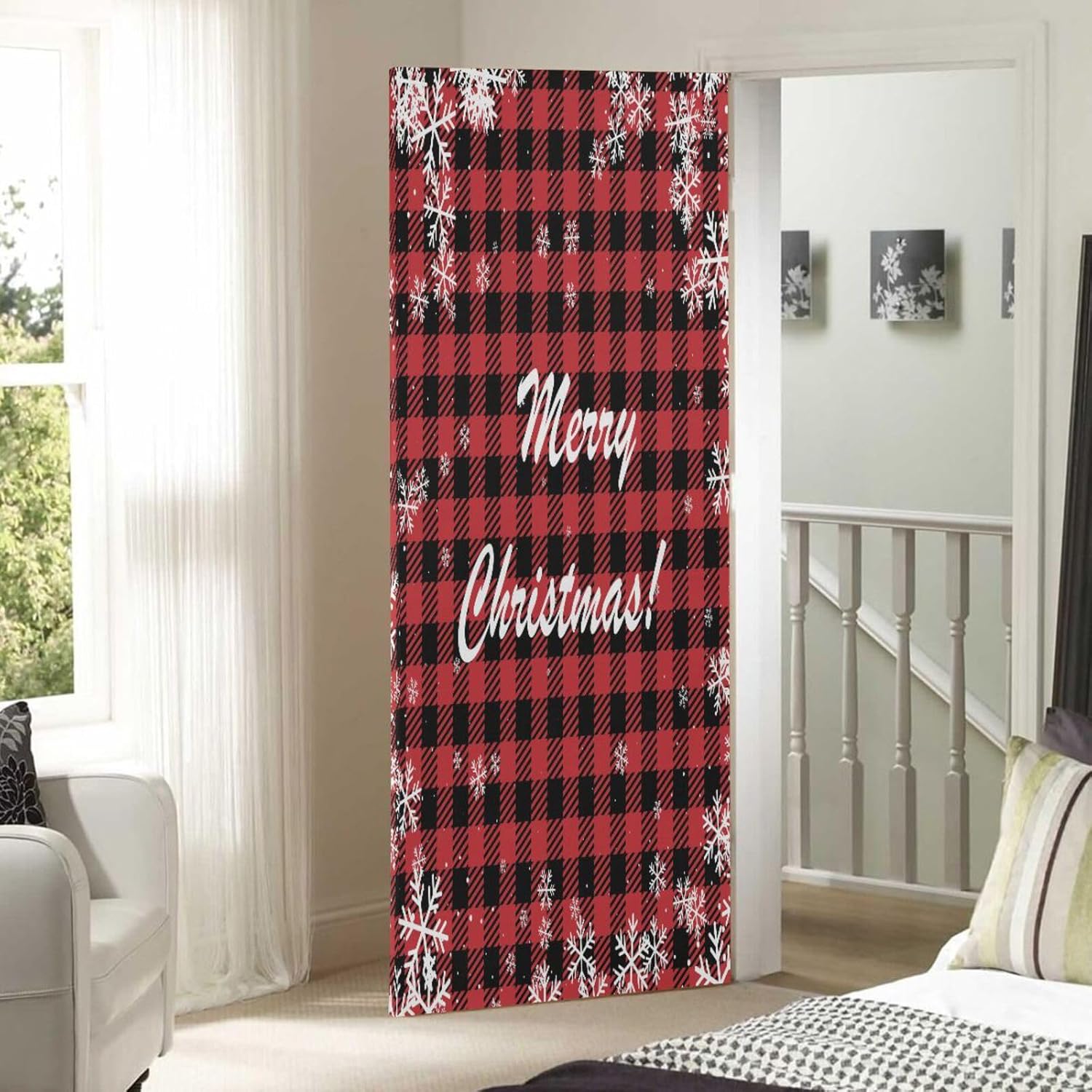 Susiyo Christmas Door Cover with Stretch Fabric Plaid