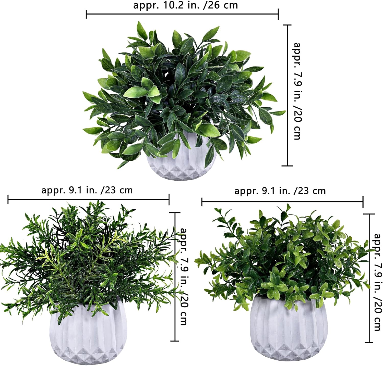 Winlyn 3 Pcs Artificial Potted Plants Set