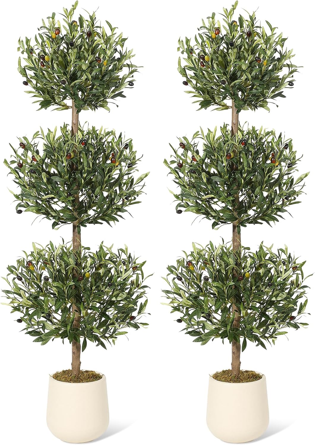 5FT Artificial Olive Topiary Trees with Moss and Inner Pot Set of 2