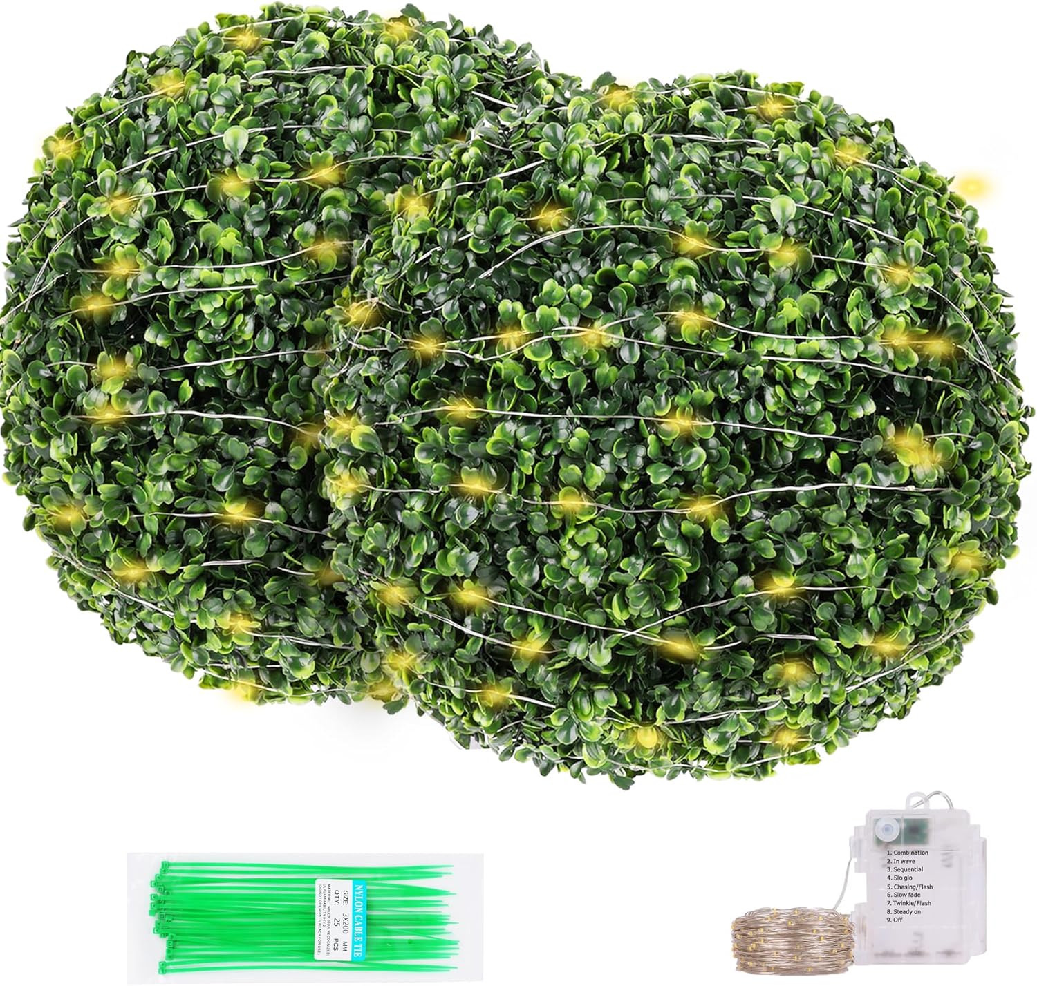 2 Pcs 19 Inch Boxwood Topiary with LED String Lights