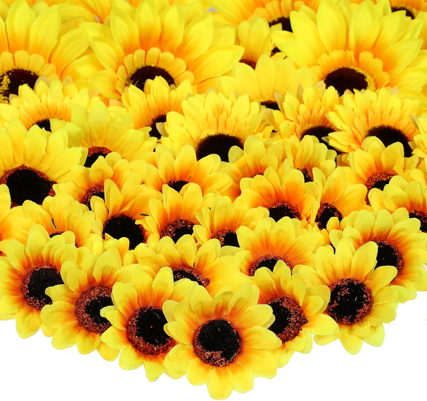 MTLEE 150 Piece Yellow Artificial Sunflower Heads