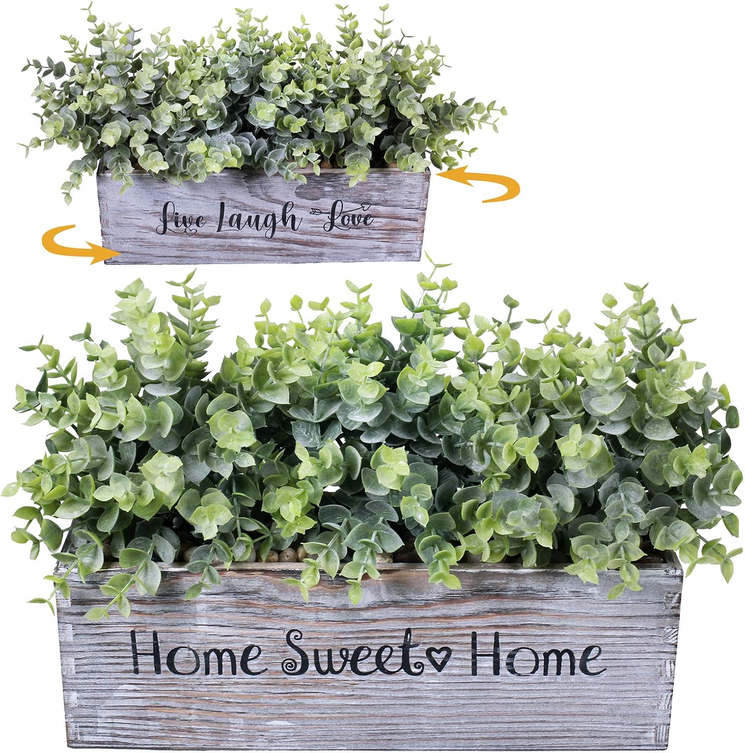 Winlyn 1 Pcs Artificial Eucalyptus Plant in Rectangular Wood Planter Box