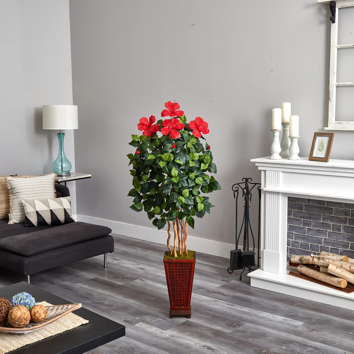Nearly Natural 5ft Hibiscus Artificial Tree with Planter