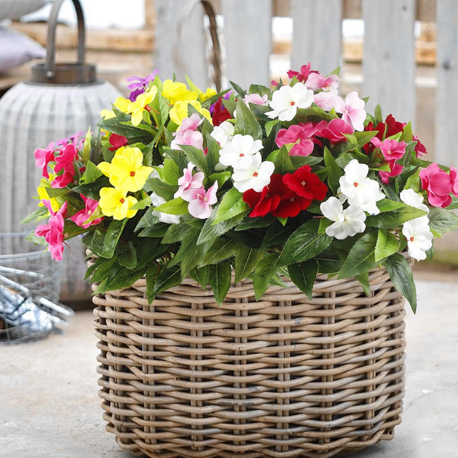4 Pcs Artificial Impatiens Flowers for Outdoor Decoration