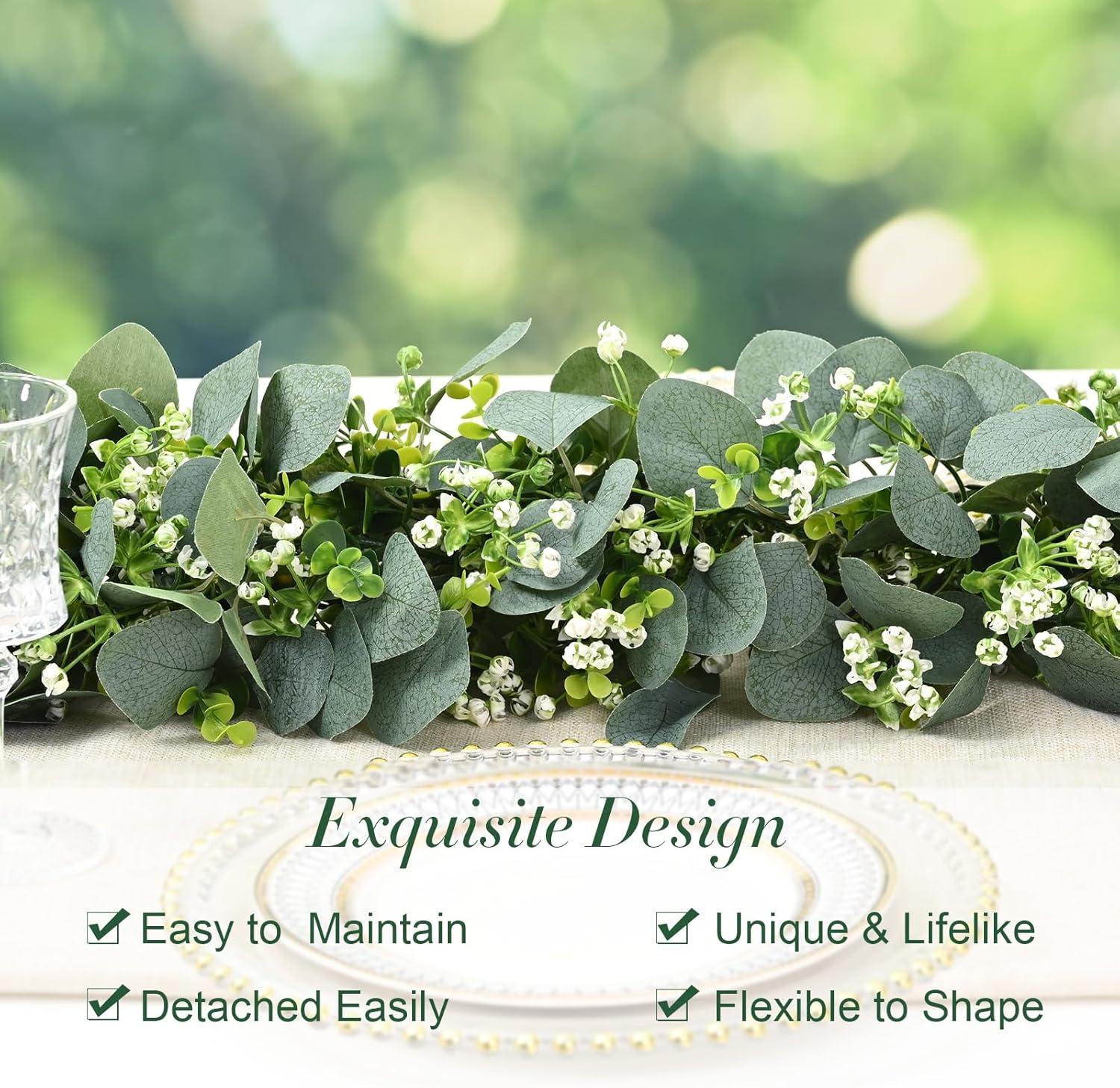 Waipfaru 2Pcs Eucalyptus Garland with Flowers