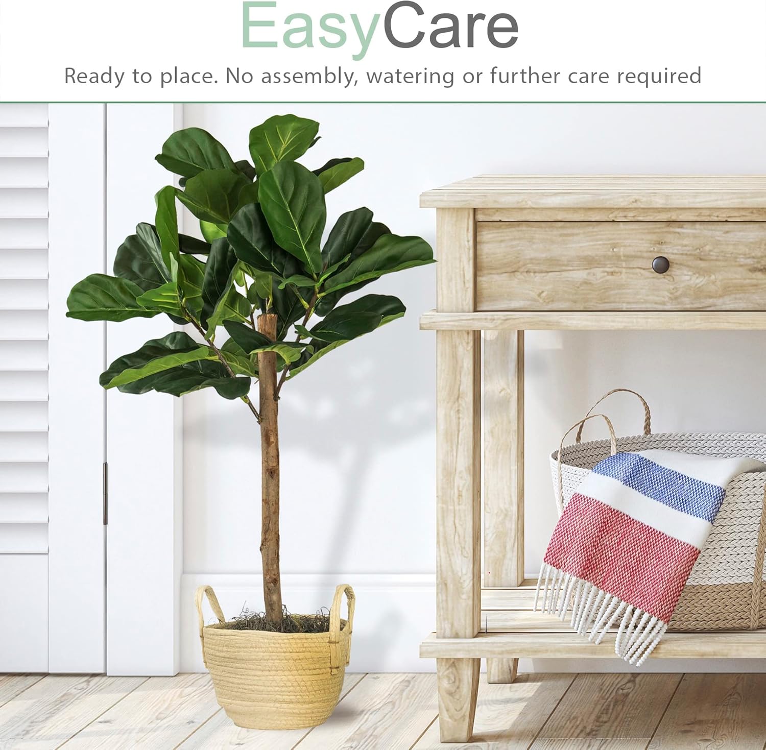 3FT Fig Tree in Boho Woven Basket Faux Plant