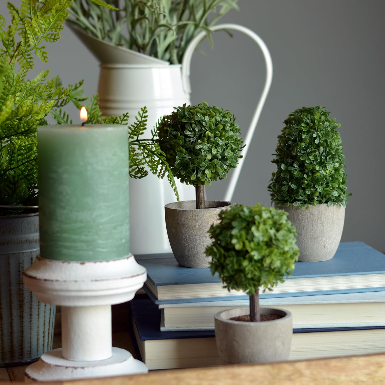 WHW Realistic Faux Boxwood Topiaries Set of 3