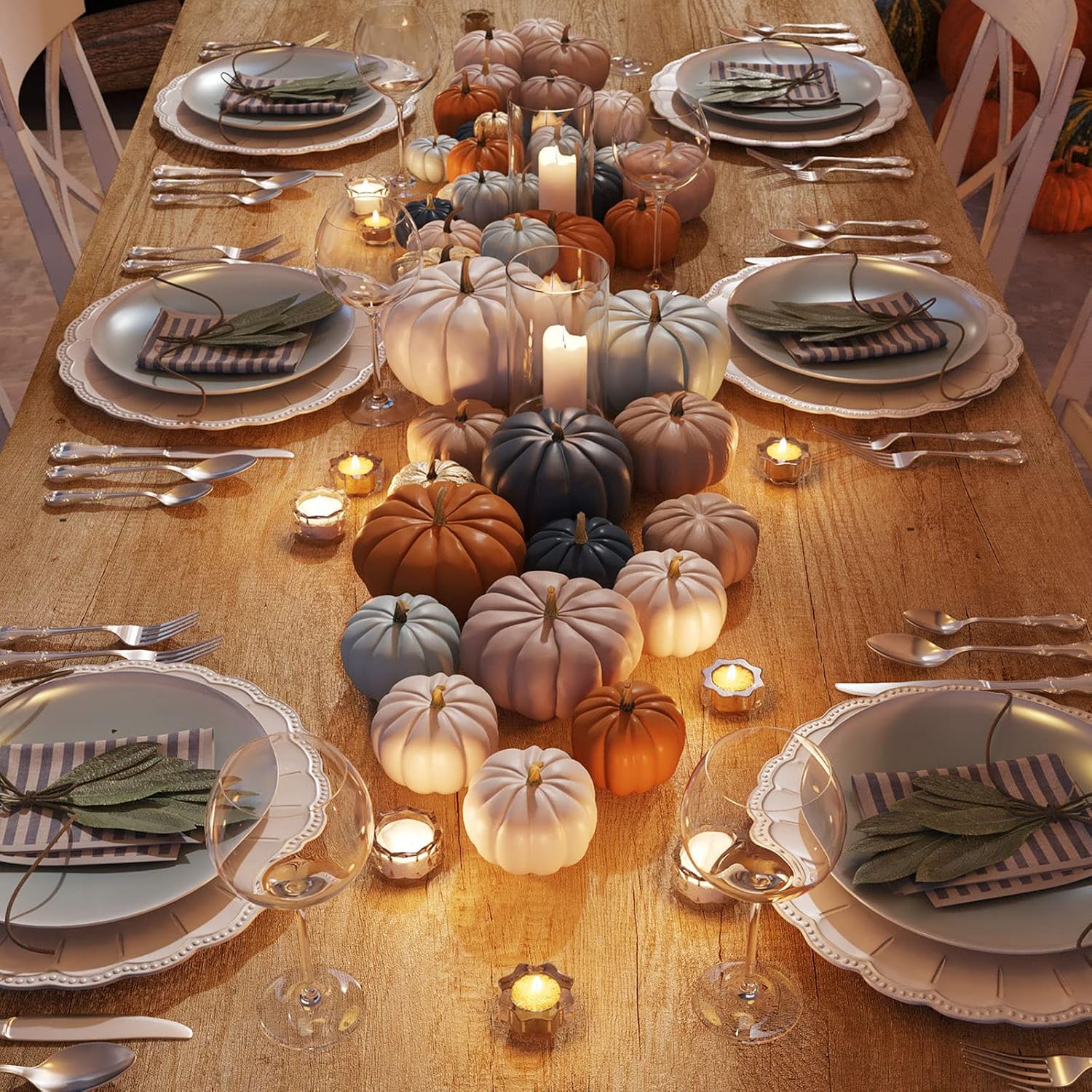 Sumind 24 Pcs Halloween White Artificial Pumpkins Decor