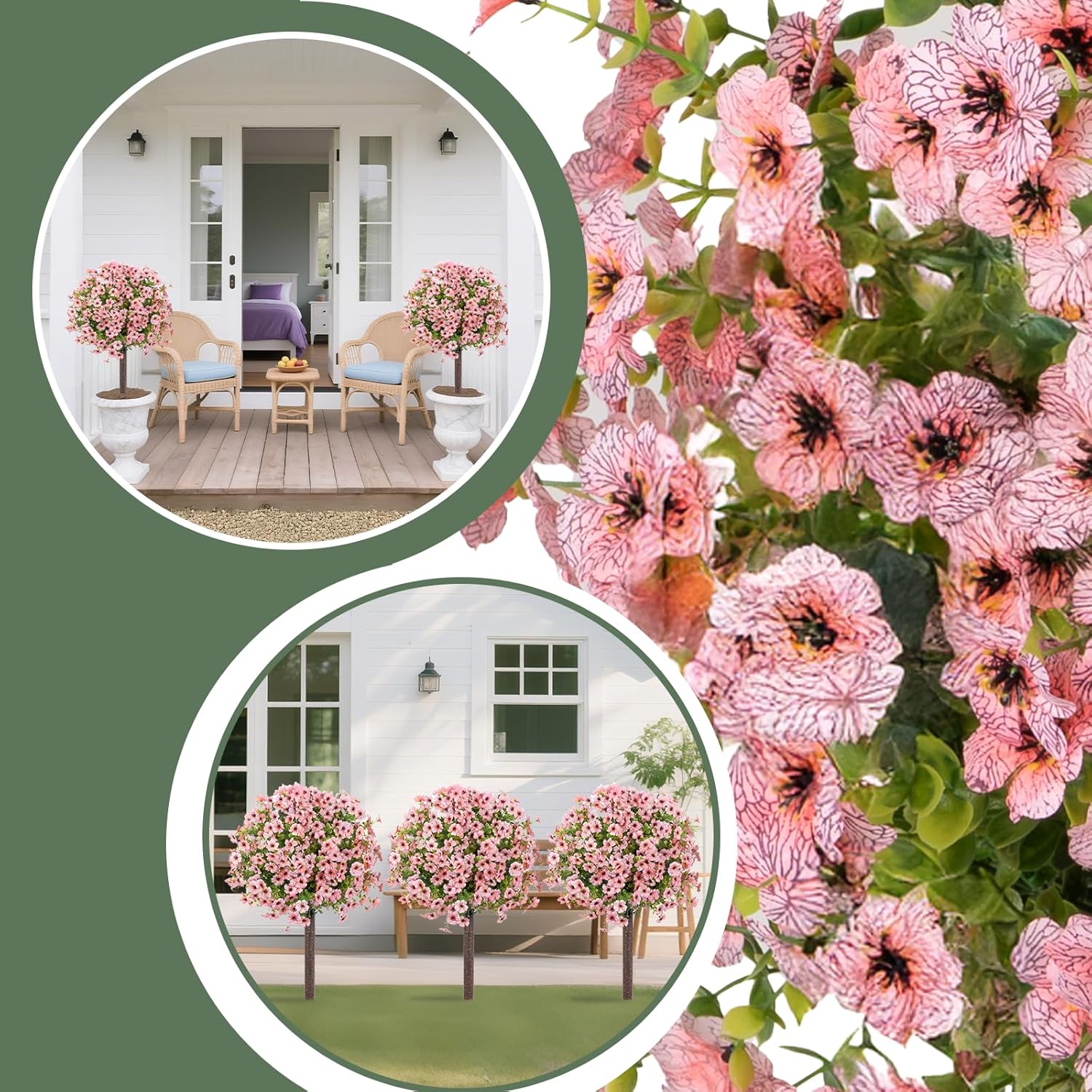 36 Artificial Boxwood Topiary Ball Tree with Violet Flowers 2Pack Pink