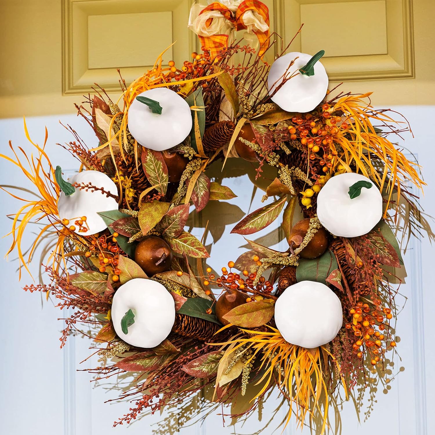 Sumind 24 Pcs Halloween White Artificial Pumpkins Decor