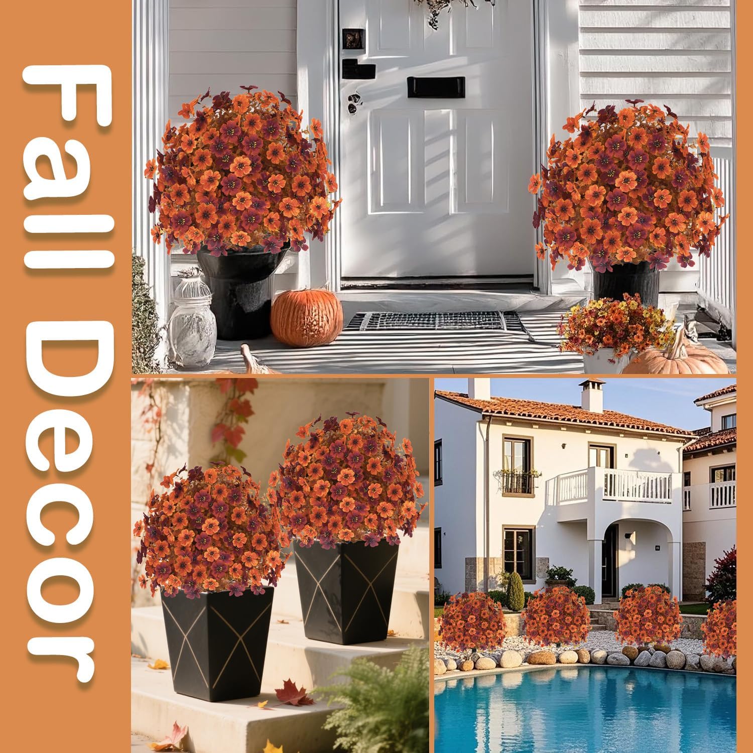 YUGYUM Set of 2 Fall Artificial Mums Flowers Boxwood Topiary