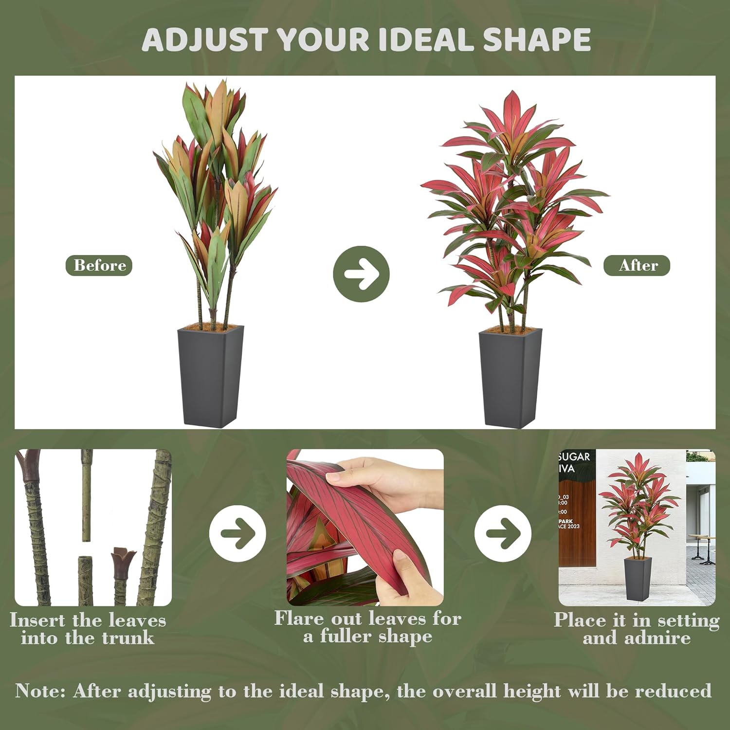 Artificial Red Dracaena Tree 5FT with Gray Tall Planter