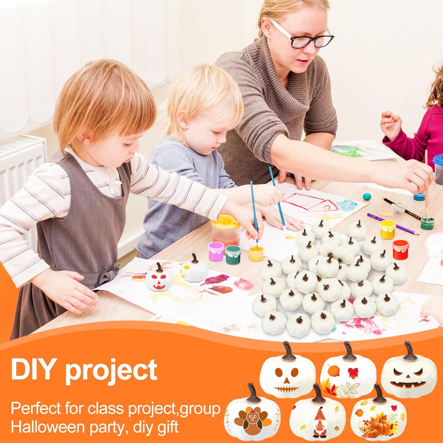 Thyle DIY Mini White Foam Pumpkins 200 Pcs Fall Decor