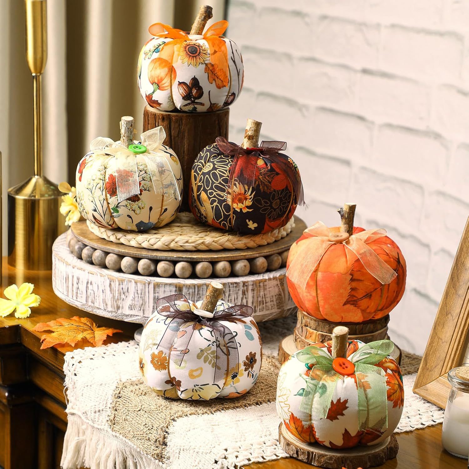 Chunful 6PCS Artificial Pumpkins Fall Decor Set