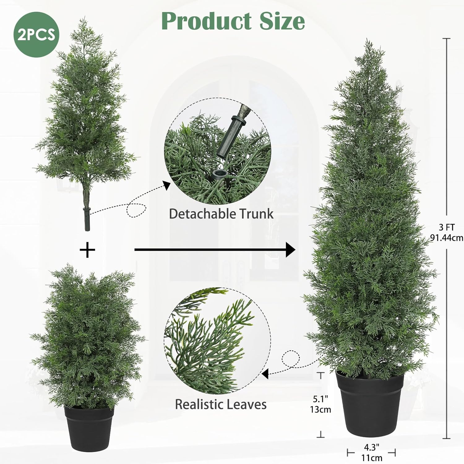 Briful Set of 2 Artificial Cedar Trees 3FT Tall