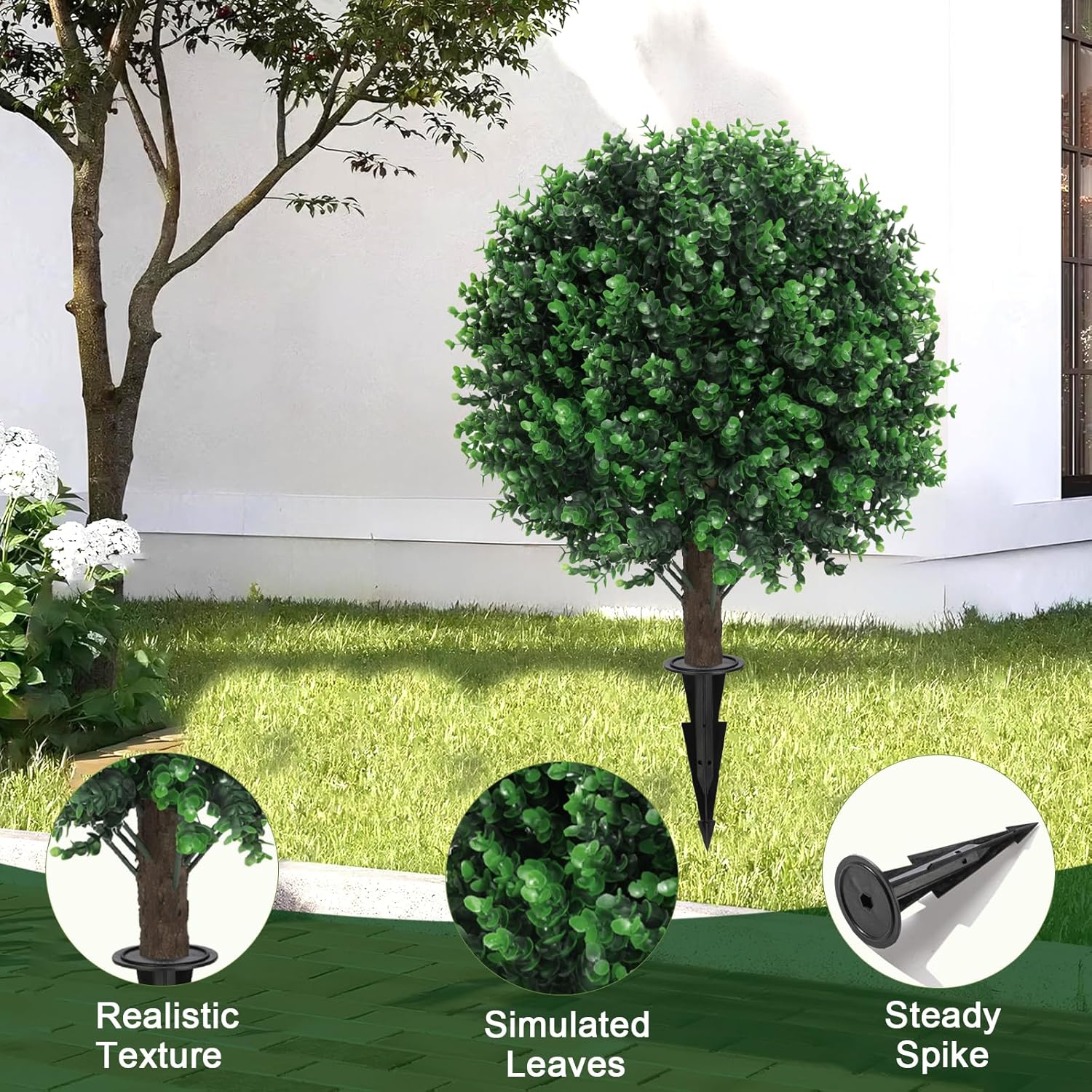 Artificial Boxwood Topiary Ball Set of 2 with Spike UV Resistant