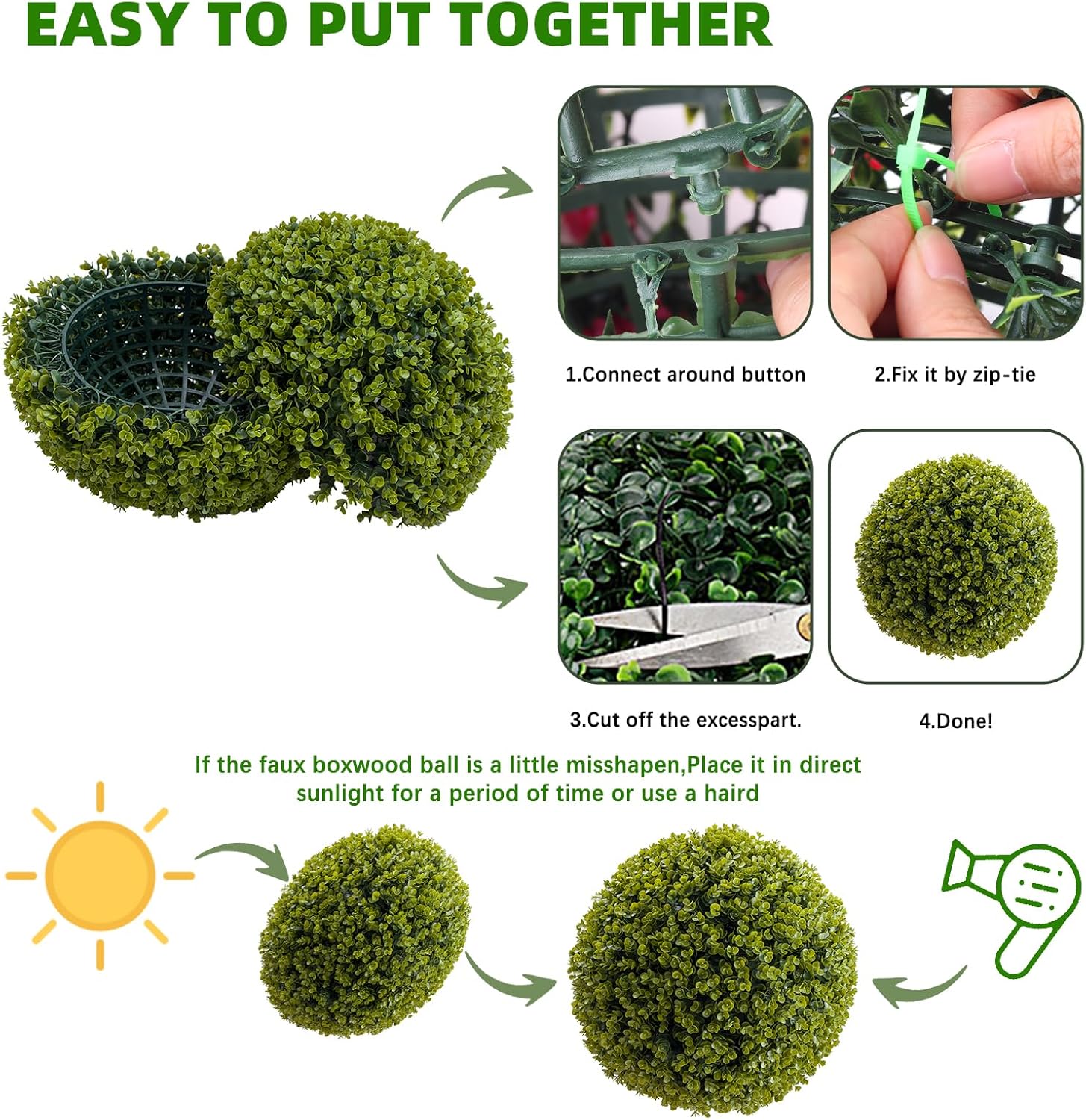 17 Inch Artificial Topiary Balls Set of 2 for Outdoor