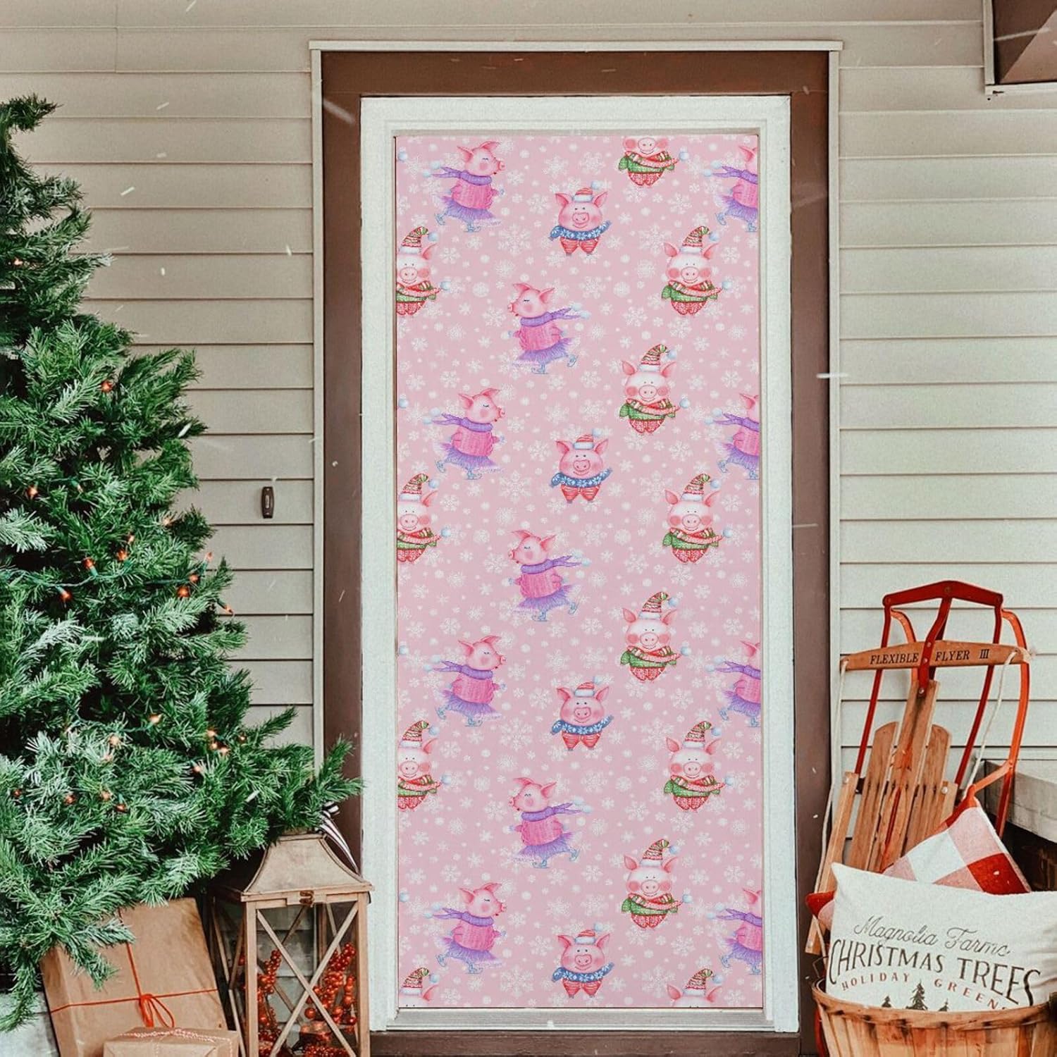Susiyo Funny Pigs Christmas Door Cover Decoration