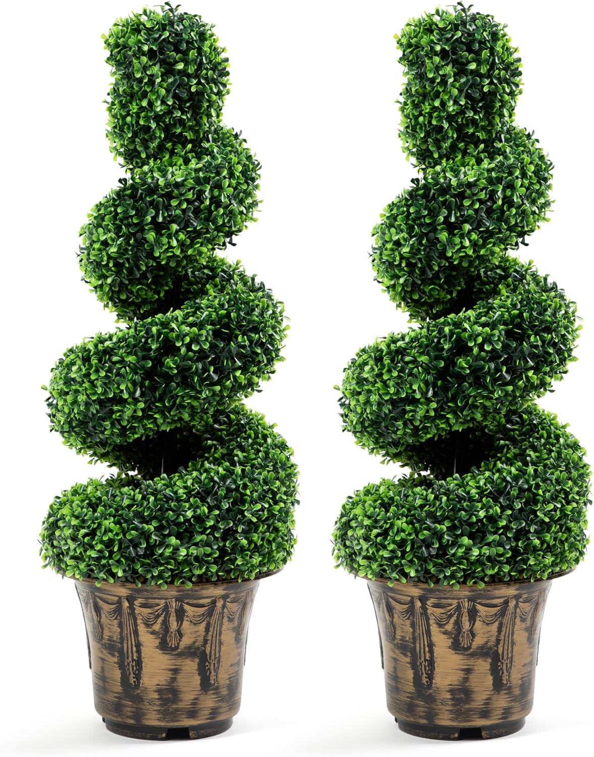 2-Pack Faux Boxwood Spiral Topiary Trees 3ft Tall