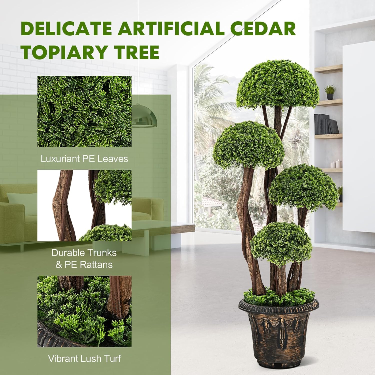 3ft Artificial Cypress Topiary Tree with Retro Cement Pot