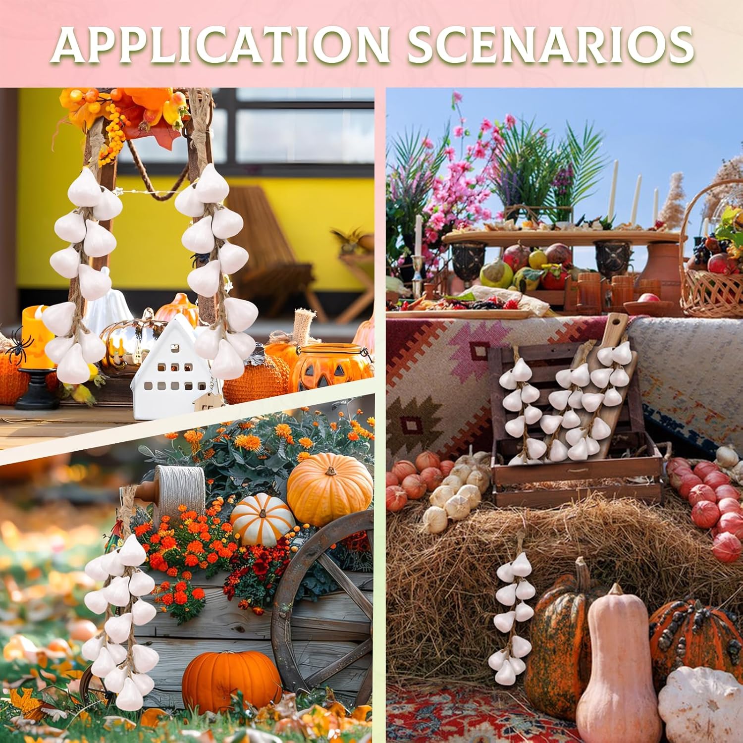 Woration Artificial Ceramic White Garlic Hanging Garland