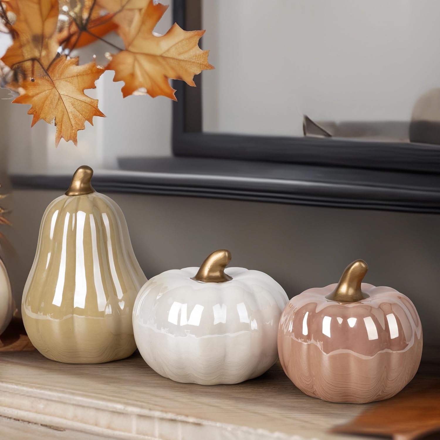 AELS Modern Ceramic Pumpkins Fall Decor Set of 3
