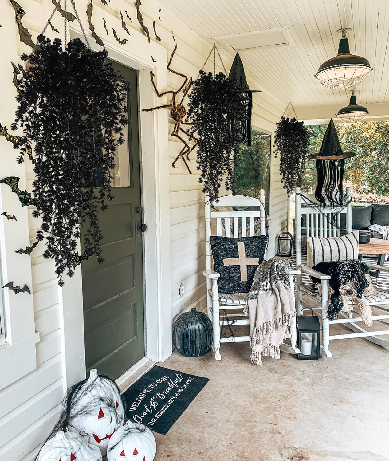 Black Artificial Hanging Plants 3-Pack UV Resistant