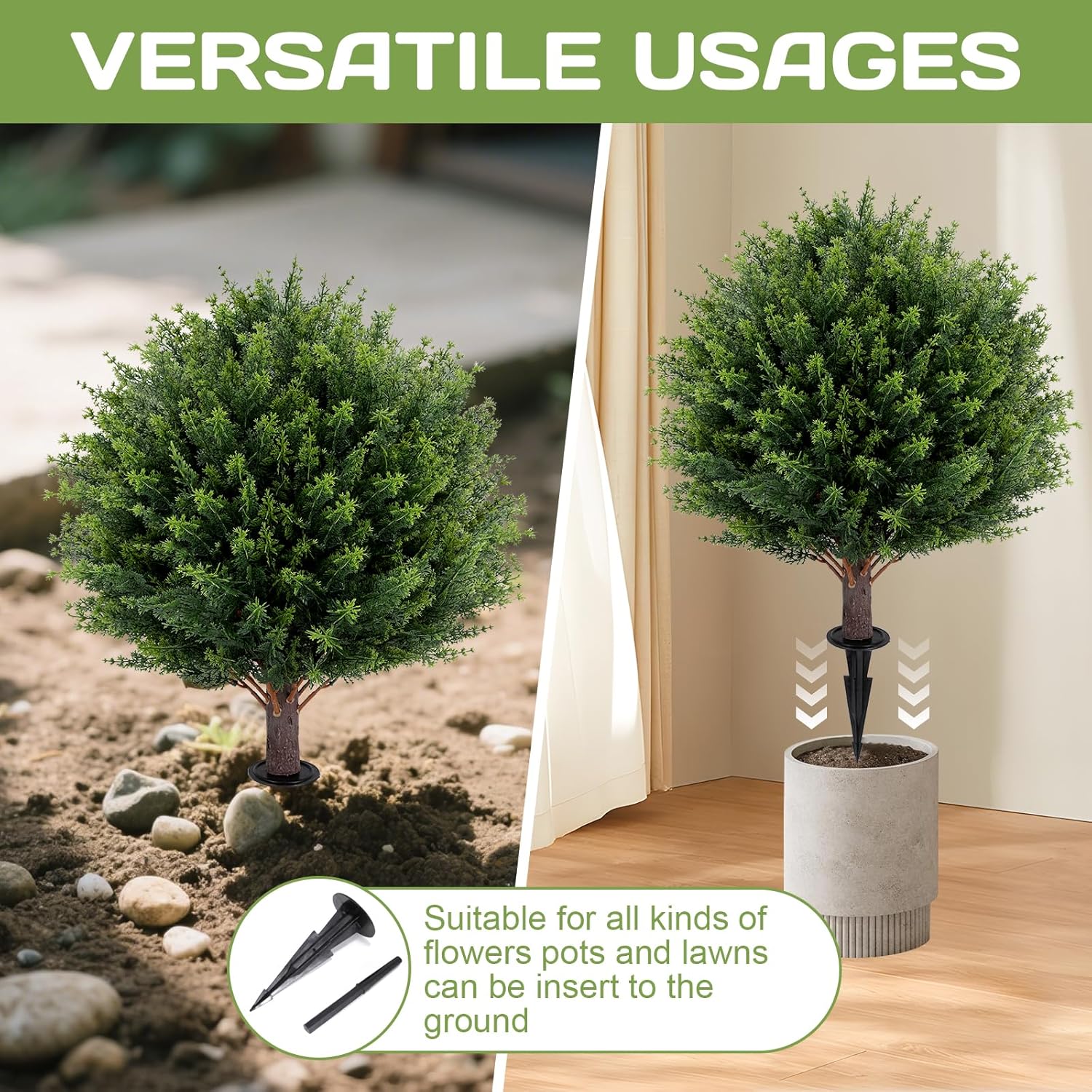 Artificial Cedar Topiary Ball Tree 23 Set of 2 UV Resistant Faux Shrubs