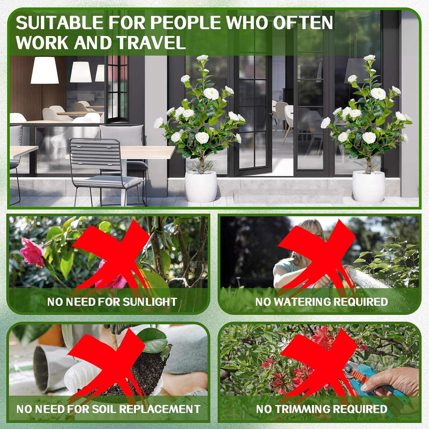 TonJin Artificial White Camellia Tree 36 Inch 2 Pack