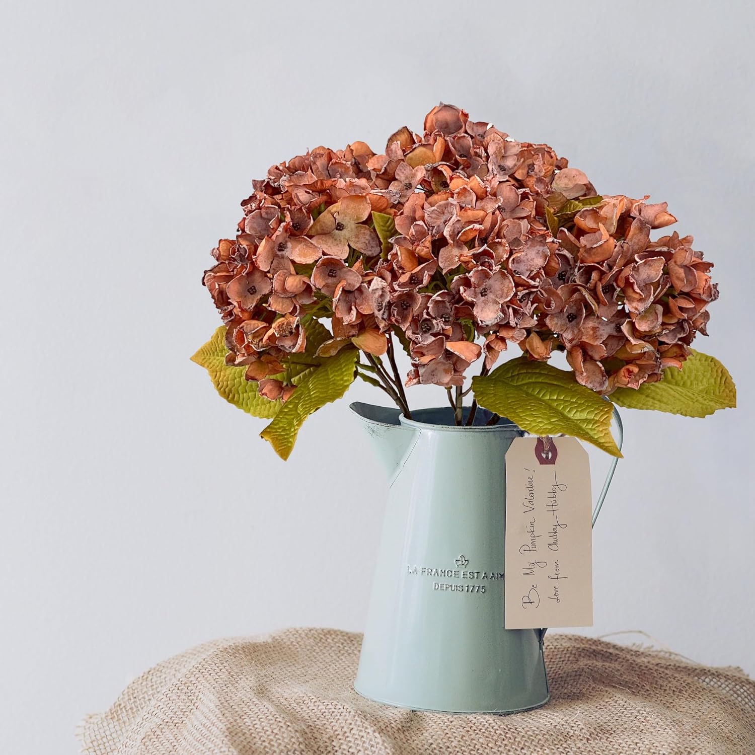 TOPIA Fall Hydrangea Artificial Silk Flowers Bouquet 6 PCS Orange