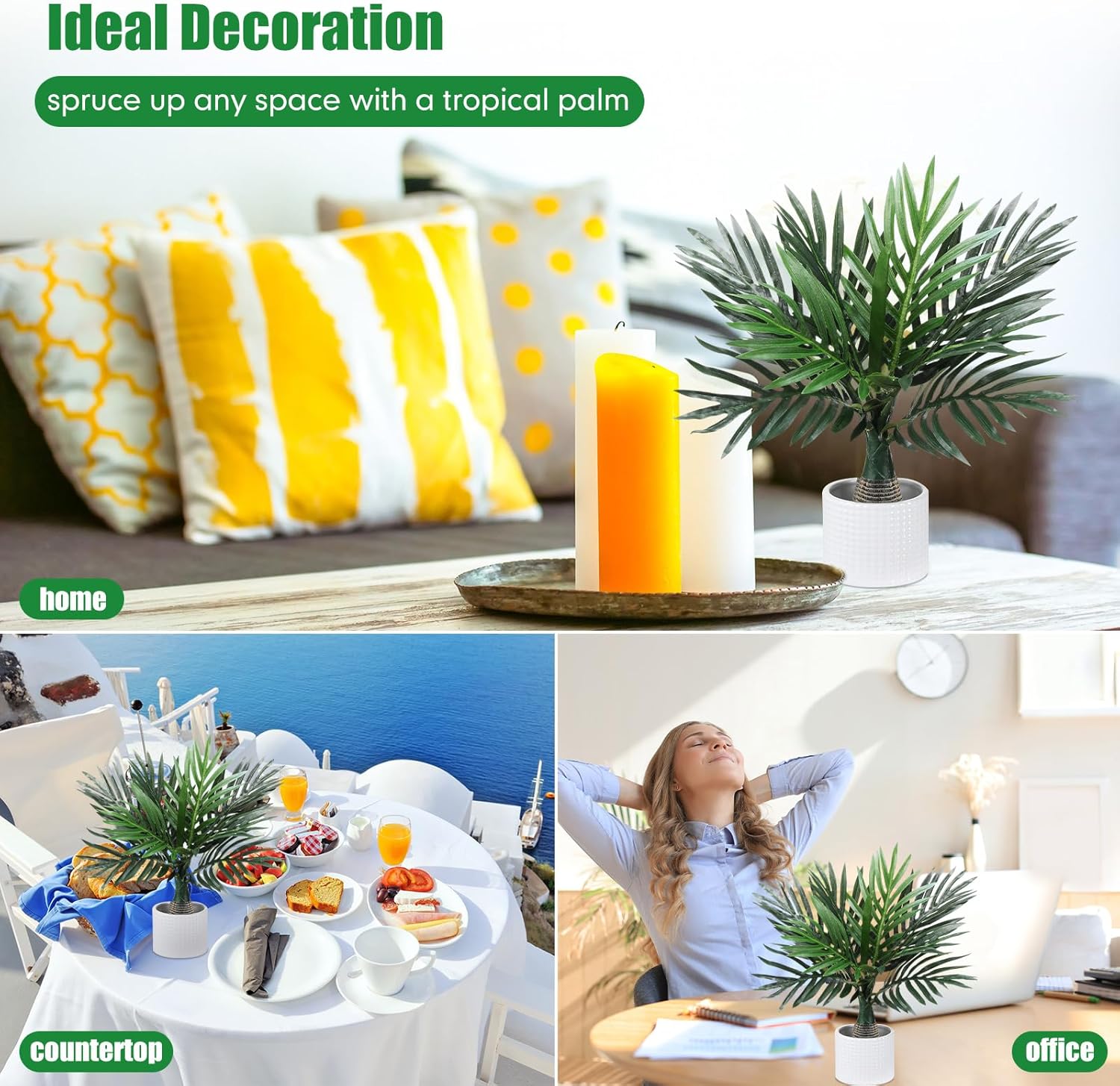Jexine 4 Pcs 16 Inch Artificial Palm Tree Set