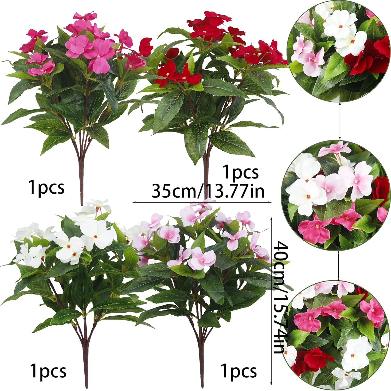 4 Pcs Artificial Impatiens Flowers for Outdoor Decoration