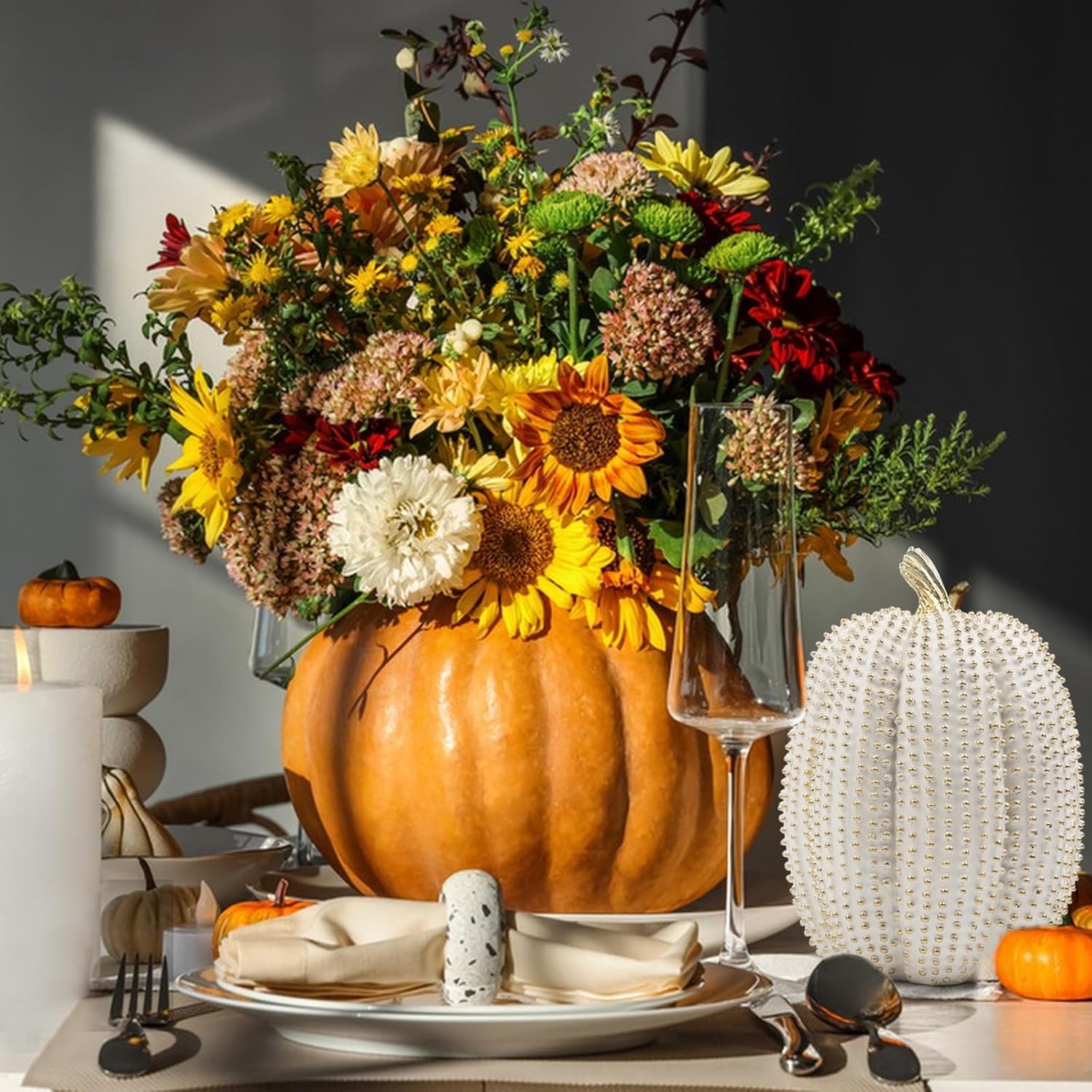 3PCS Resin Pumpkin Decor Fall Table Centerpiece