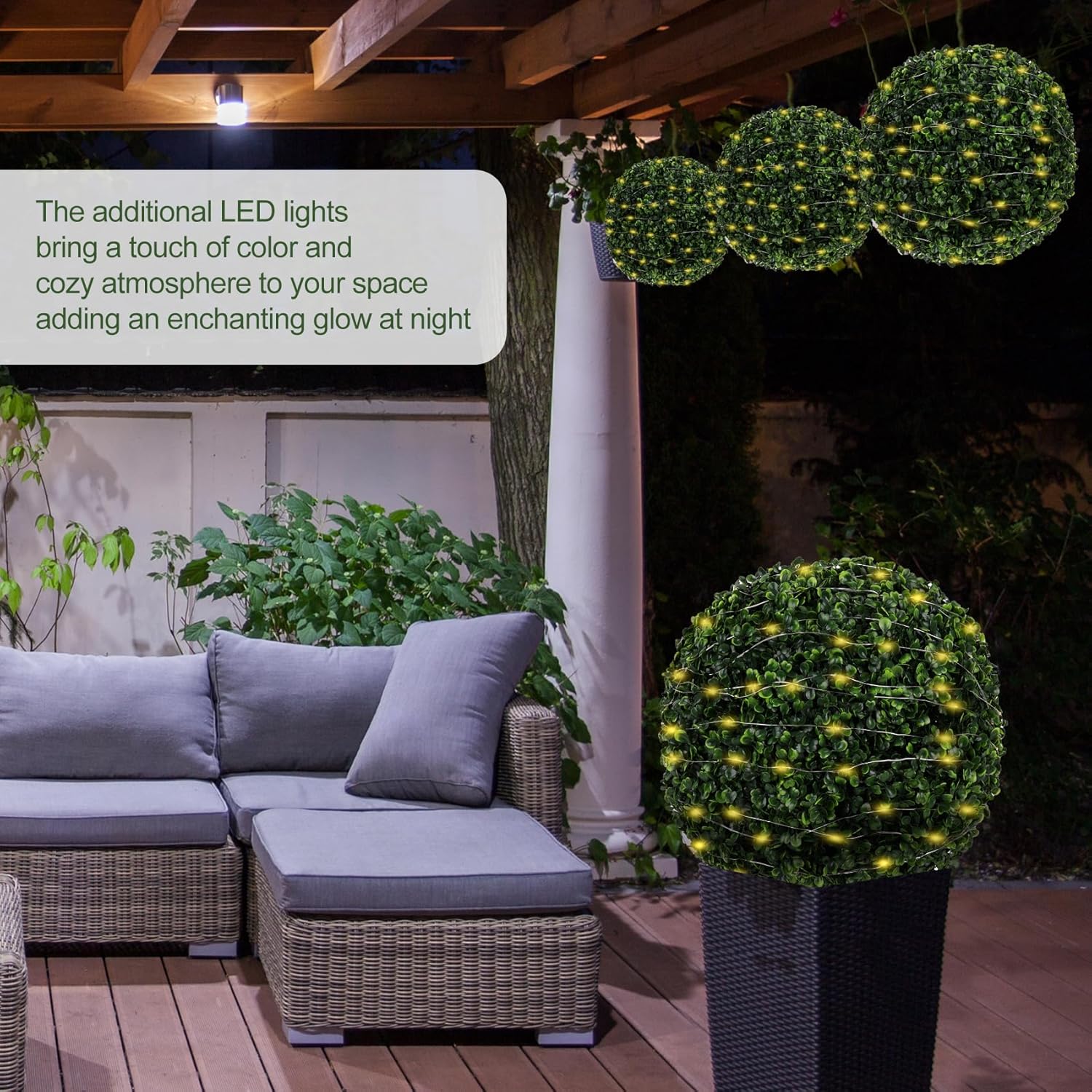 2 Pcs 19 Inch Boxwood Topiary with LED String Lights