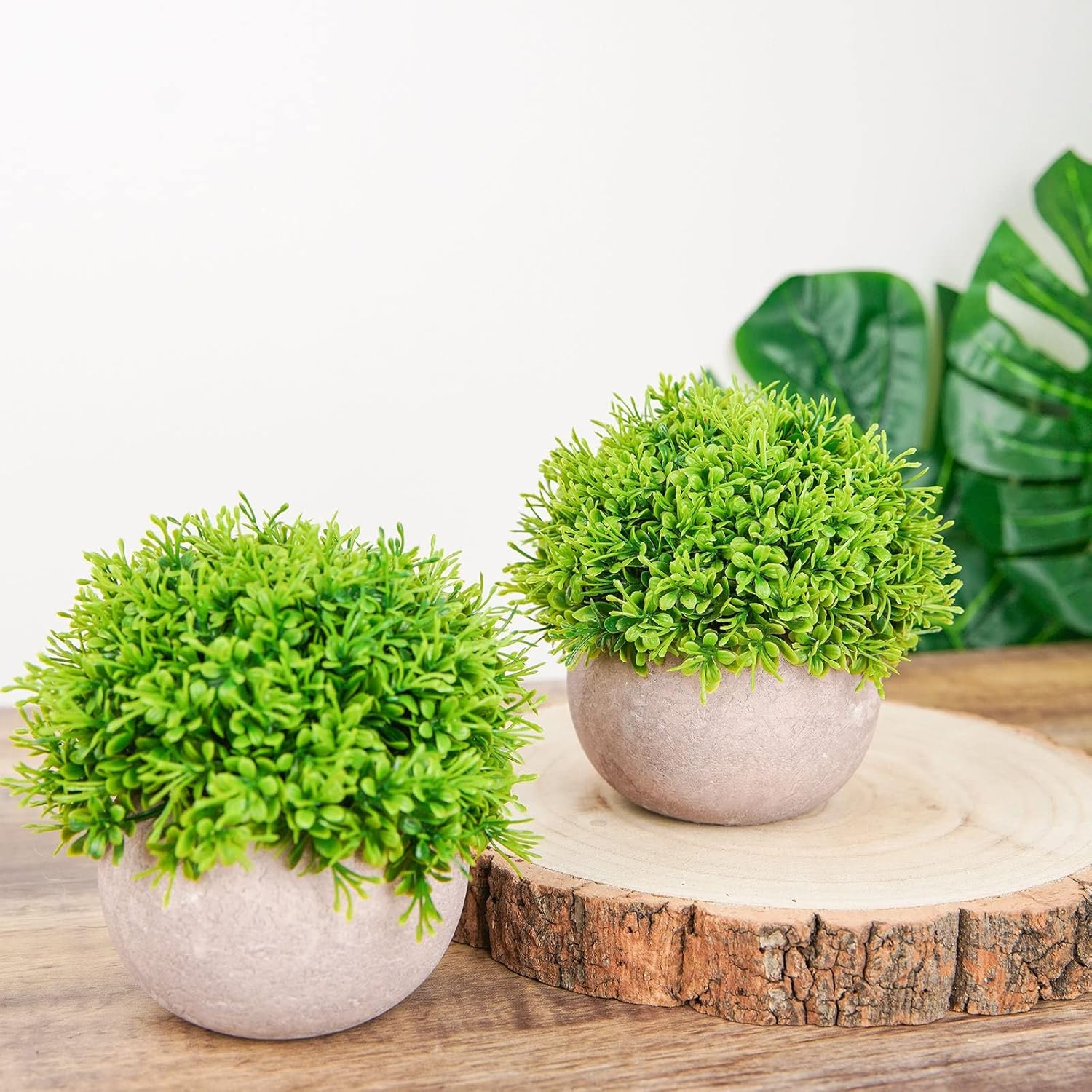 2 Pack Artificial Boxwood Topiaries in Gray Pots 5 Inch