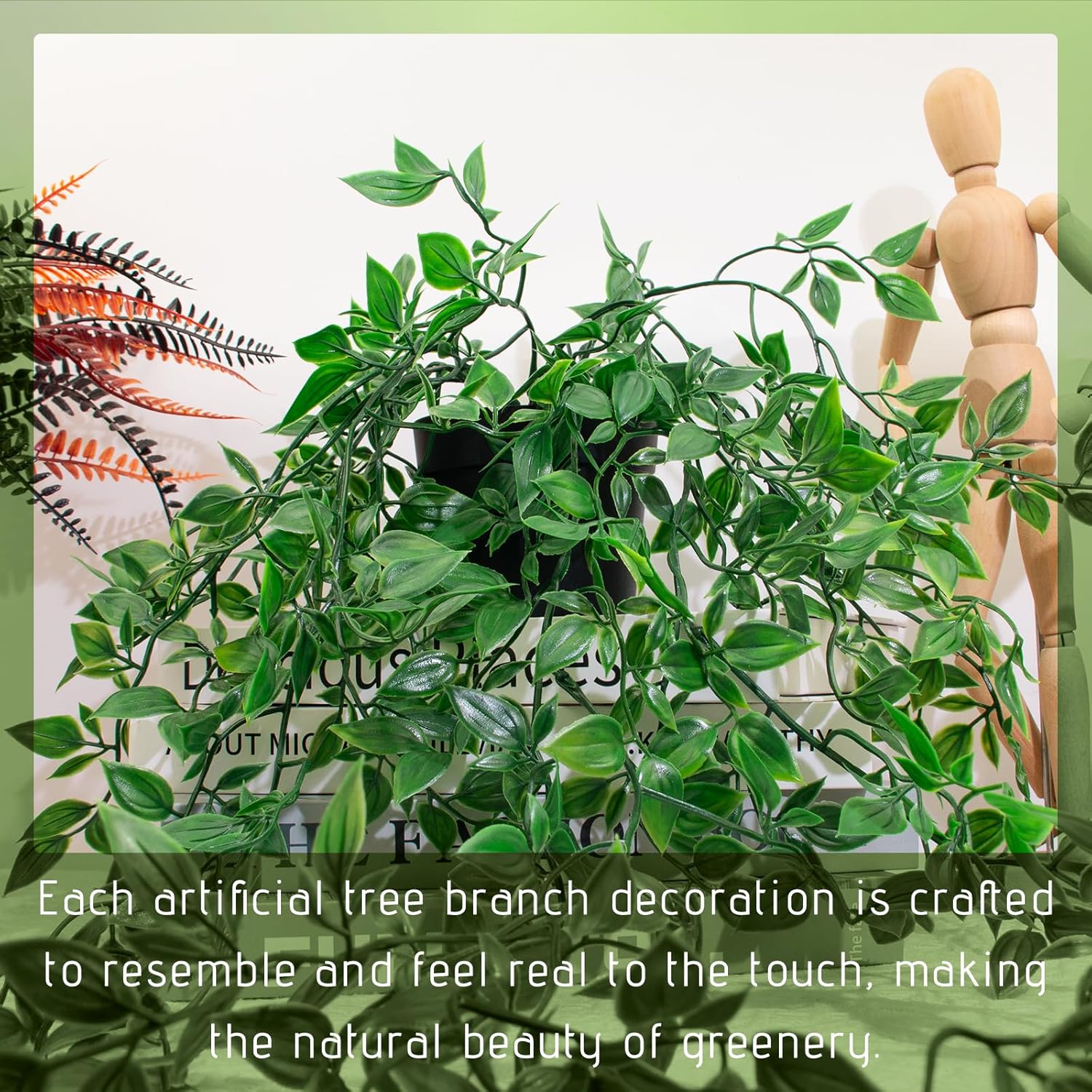 LUZOGA Fake Hanging Plant with Pot Black