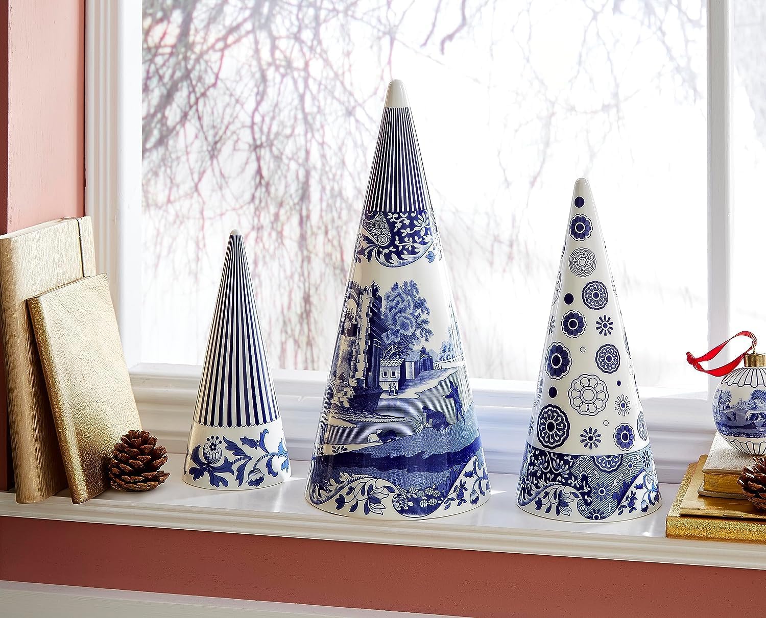 Spode Blue Italian Cone Shaped Topiary 8 Inch
