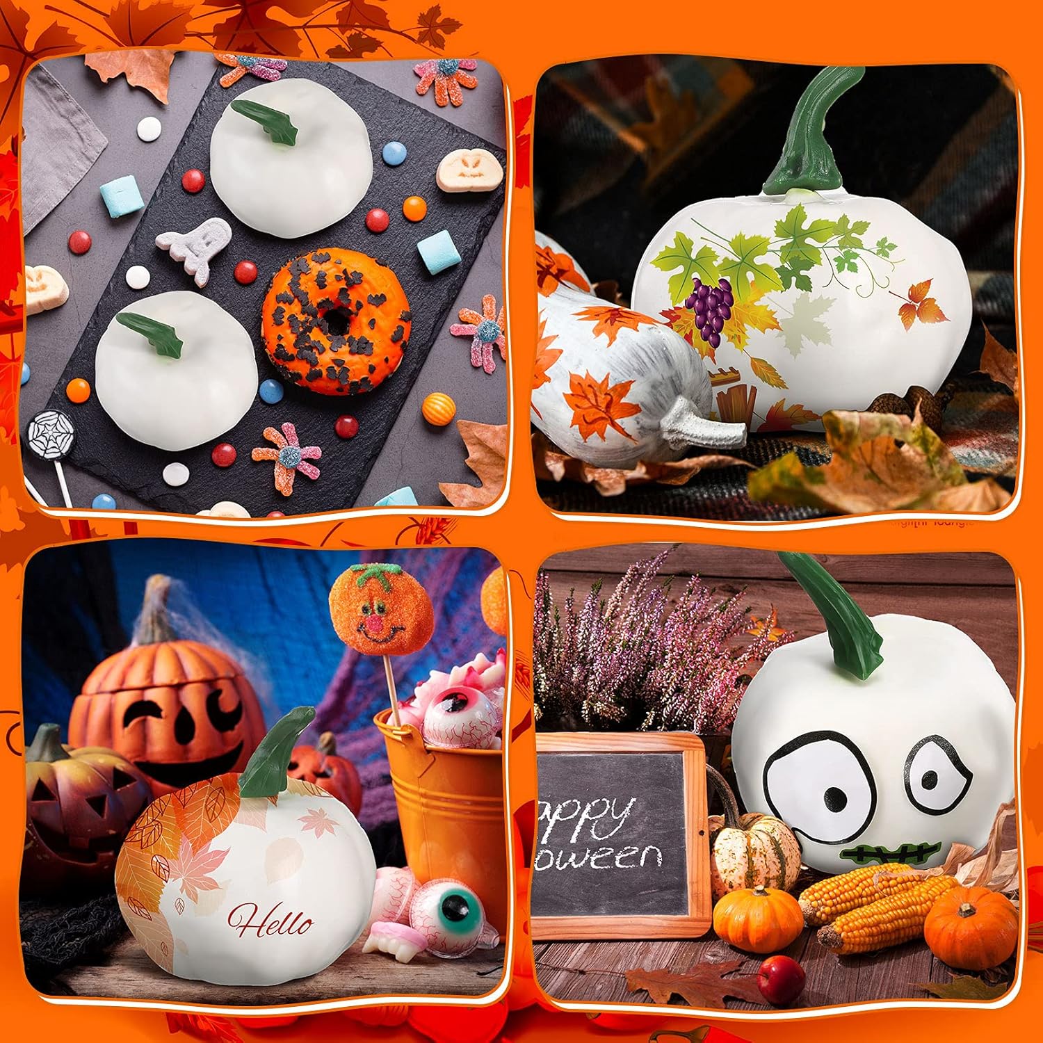 Sumind 24 Pcs Halloween White Artificial Pumpkins Decor