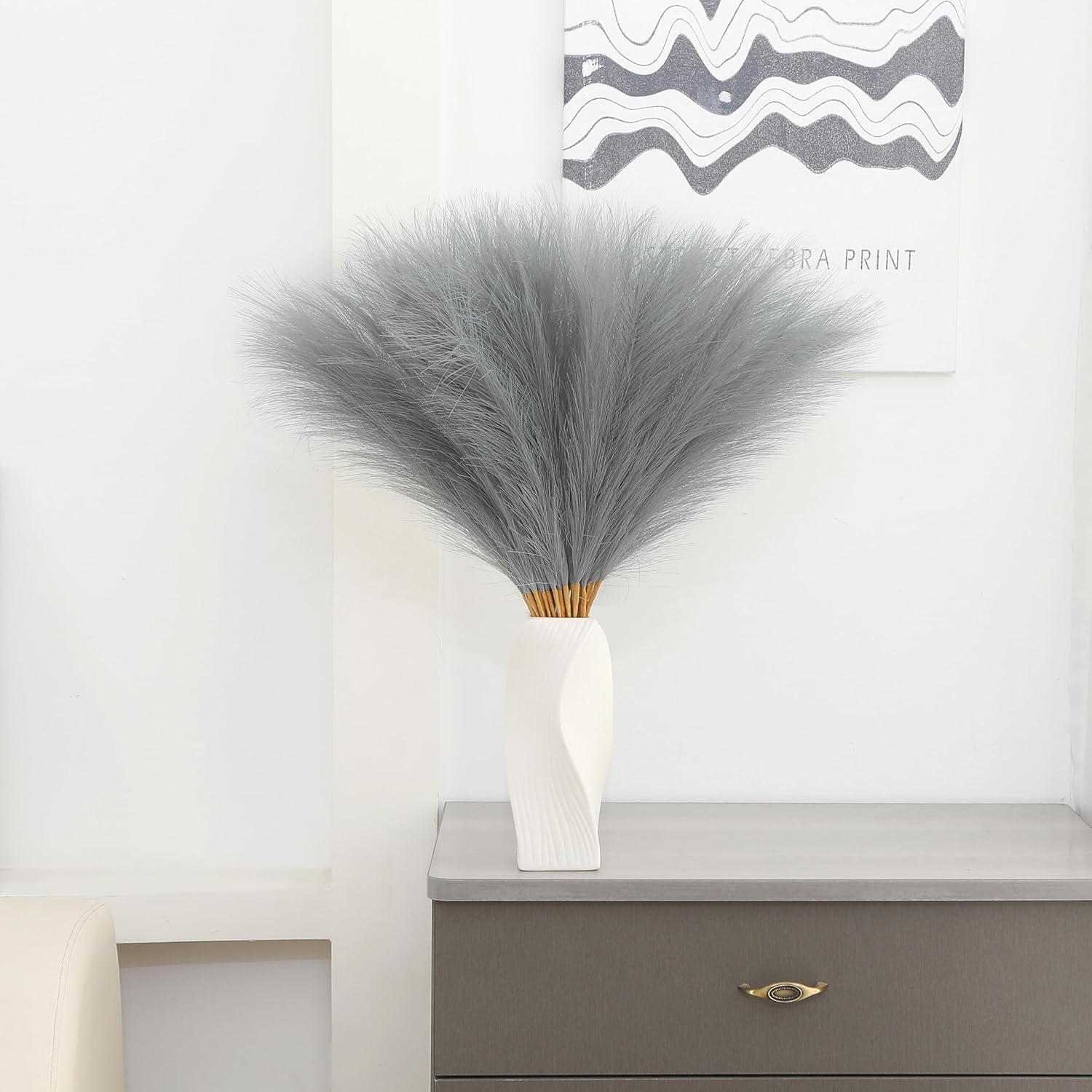 30pcs 22 Inch Grey Faux Pampas Grass Decor