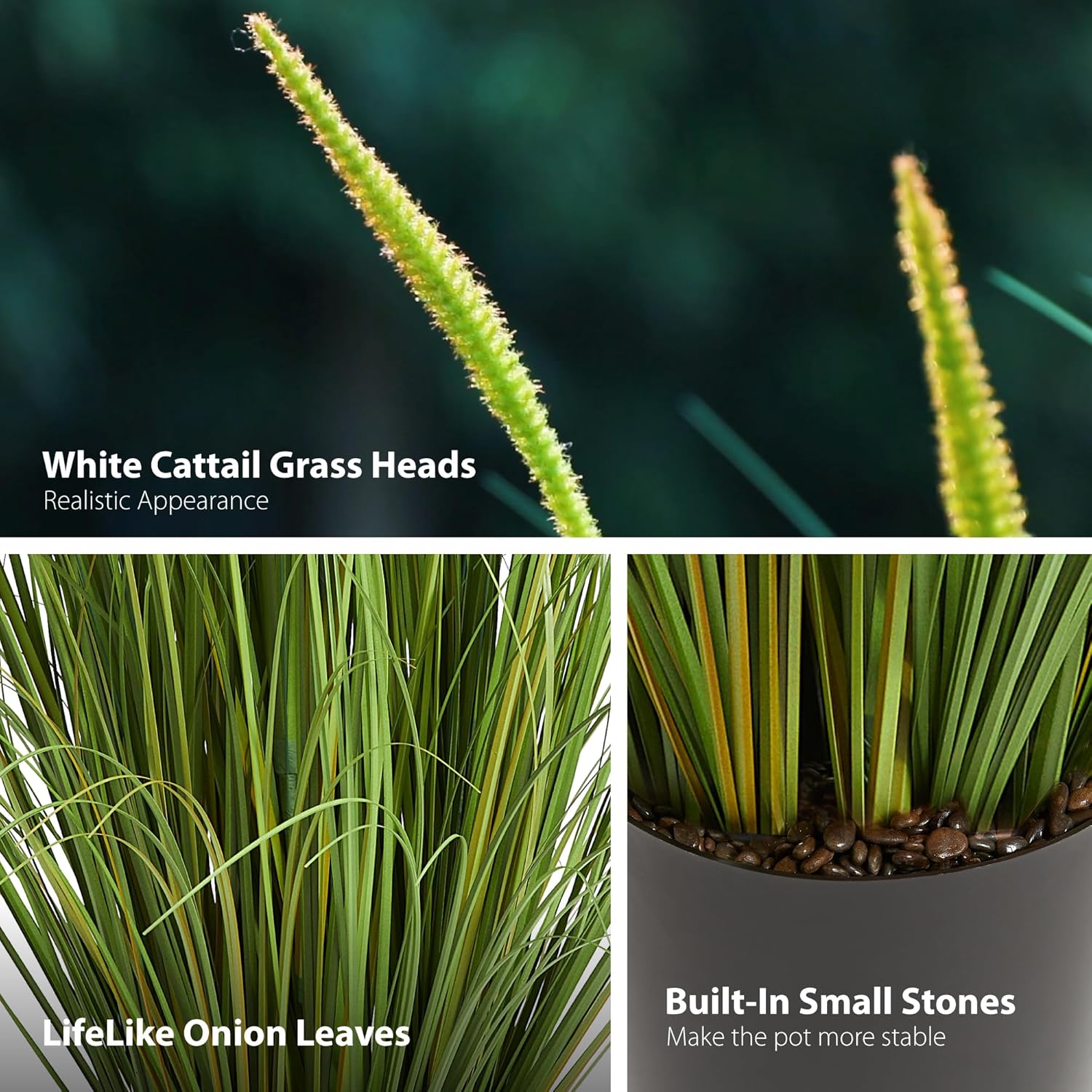 KOL Artificial Cattail Reed Grass Plants 3ft 2 Pack