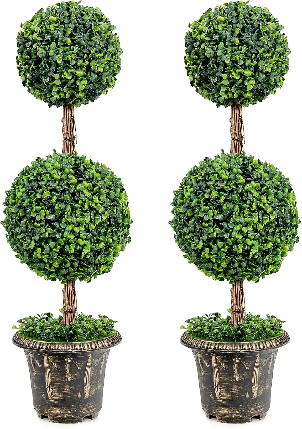 Goplus 3 Ft 2 Pack Artificial Boxwood Topiary Trees