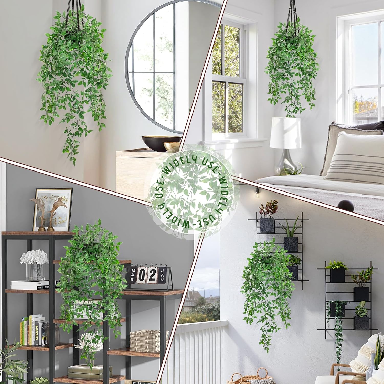LUZOGA Fake Hanging Plant with Pot Black