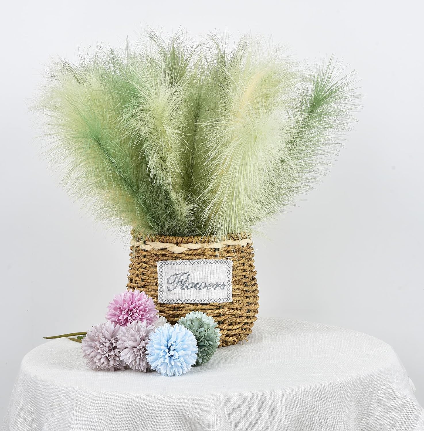 LSKYTOP Green Pampas Grass Decor 23Inch 12pcs Artificial Bouquets