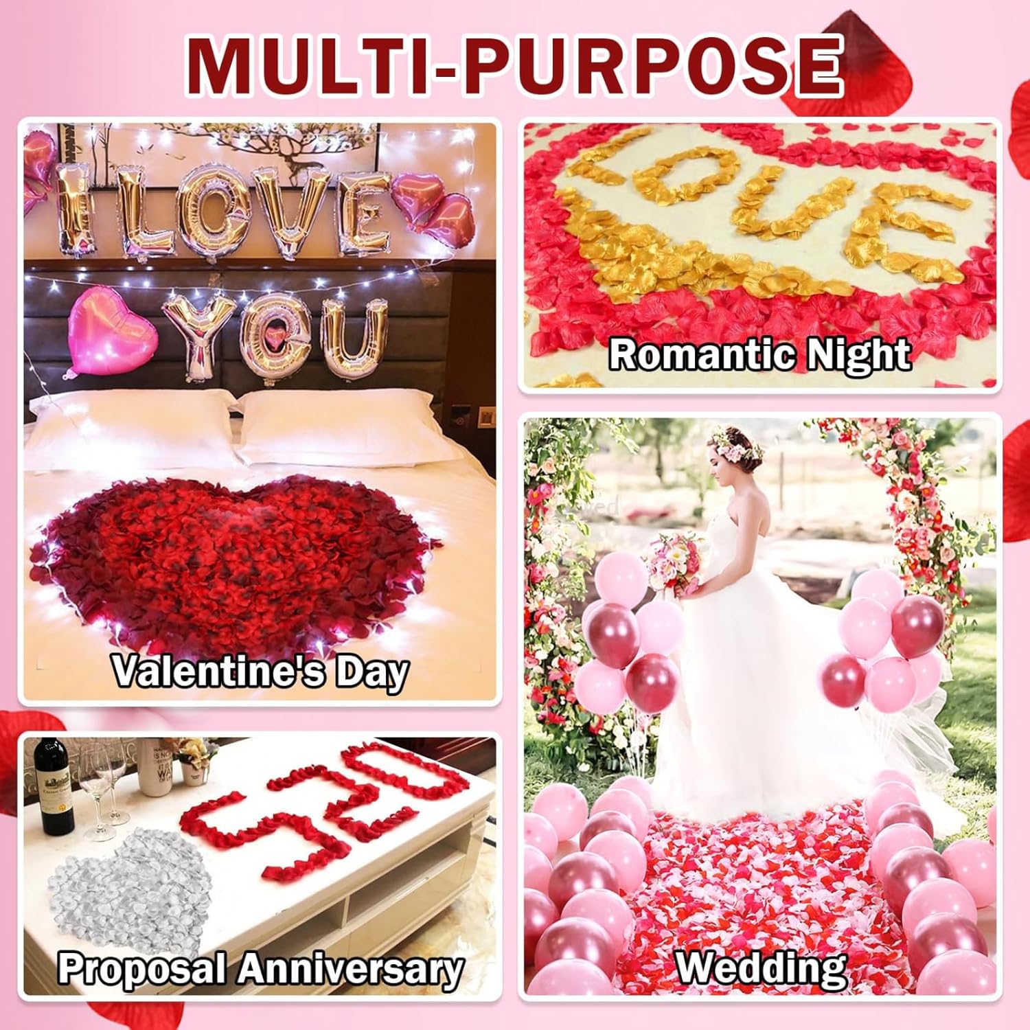 1000PCS Silver Silk Rose Petals for Valentine Wedding Decorations