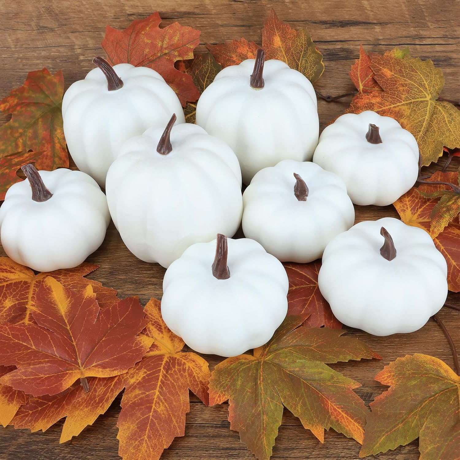 8 Piece White Artificial Pumpkins for Autumn Decor