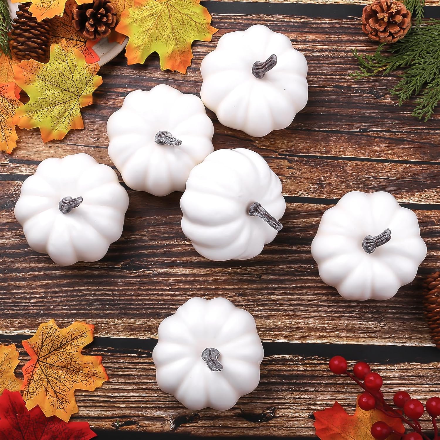 GlyinnHe 12PCS White Artificial Pumpkins for Halloween Decor
