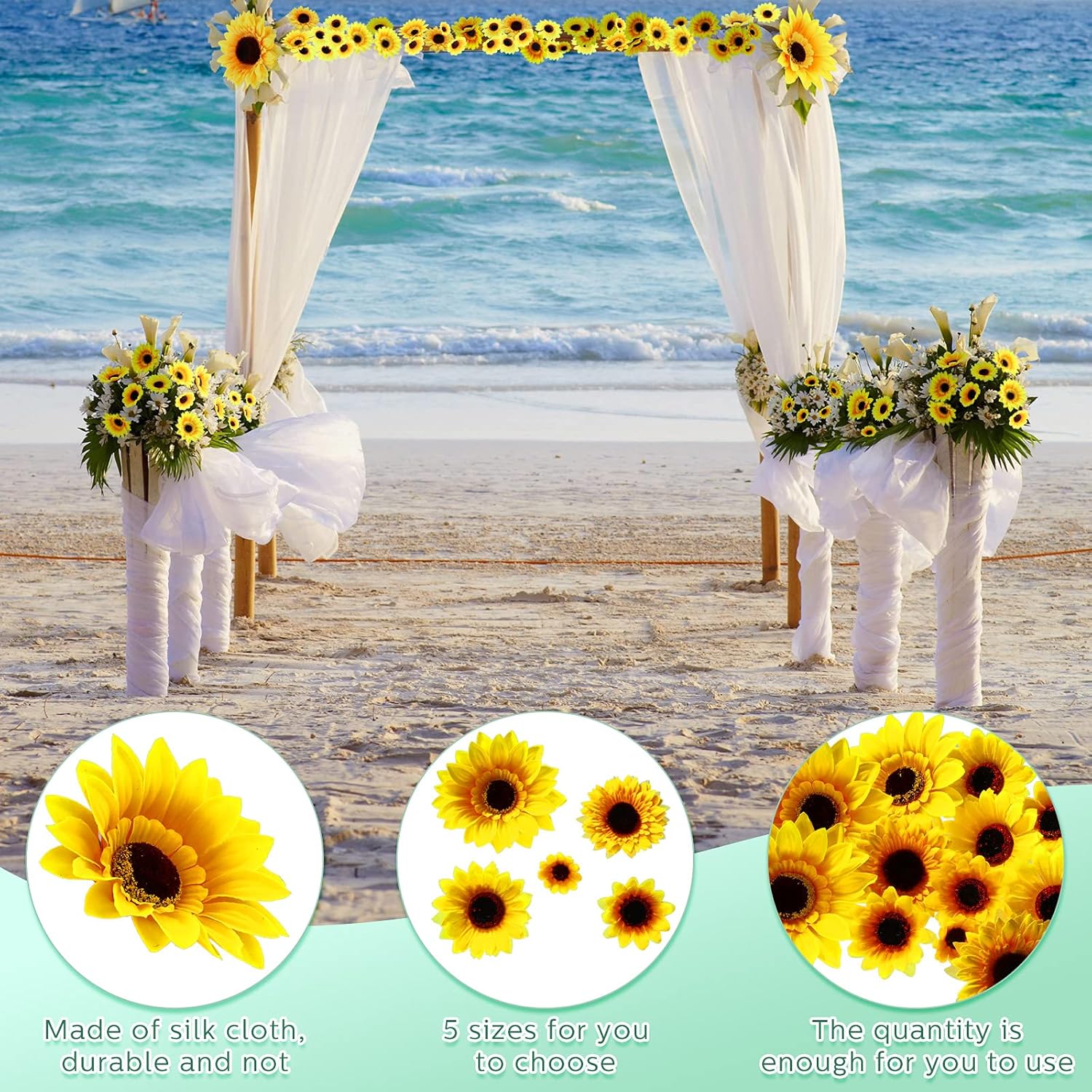 MTLEE 150 Piece Yellow Artificial Sunflower Heads